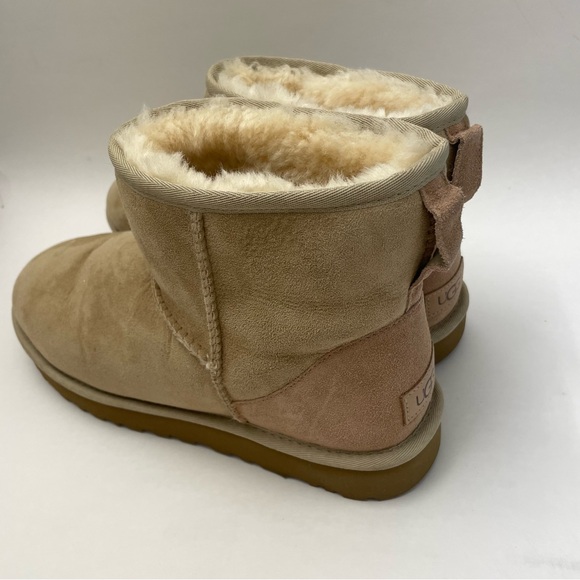 Ugg Classic Mini Sheepskin Two Toned Low Boot Women's Size 11 Pink And Tan Combo - Picture 2 of 9